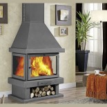 Estufa de leña con chimeneas metálicas Panadero Copenhague 15kW 300m3